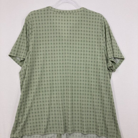 Croft & Barrow size 1X Green Sage Geometric Print Stretch Short Sleeve Button Up - Picture 8 of 9
